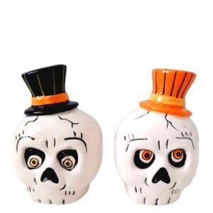 NEW Transpac Little Village by Shelly Comiskey Skeleton Salt &  Pepper Shakers